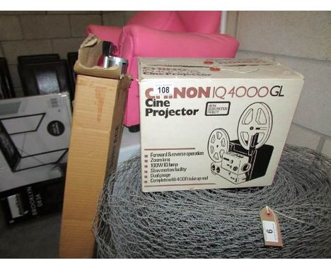 A Chinon IQ 4000 GL cine projector in original box and a projector screen