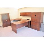 Lot-(1) Modular Corner Desk System, (1) Overhead Cabinet, (1) 2-Door Storage Cabinet, (1) 4-Drawer
