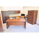 Lot-(1) Modular Corner Desk System, (1) Overhead Cabinet, (1) 2-Door Storage Cabinet, (1) 4-Drawer