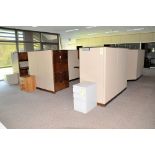 Lot-(1) 4-Station Cubical Partition Work System with Furniture and Cabinets, (Exterior Window Area),