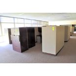 Lot-(1) 4-Station Cubical Partition Work System with Furniture and Cabinets, (Exterior Window Area),