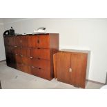 Lot-Various Lateral File Cabinets, 2-Door Storage Cabinets, (1) Round Table, and (1) Pedestal Stand,