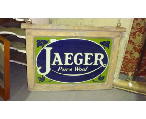 Vintage Jaeger double sided enamel sign in metal hanging frame 40 cms x 60 cms 
