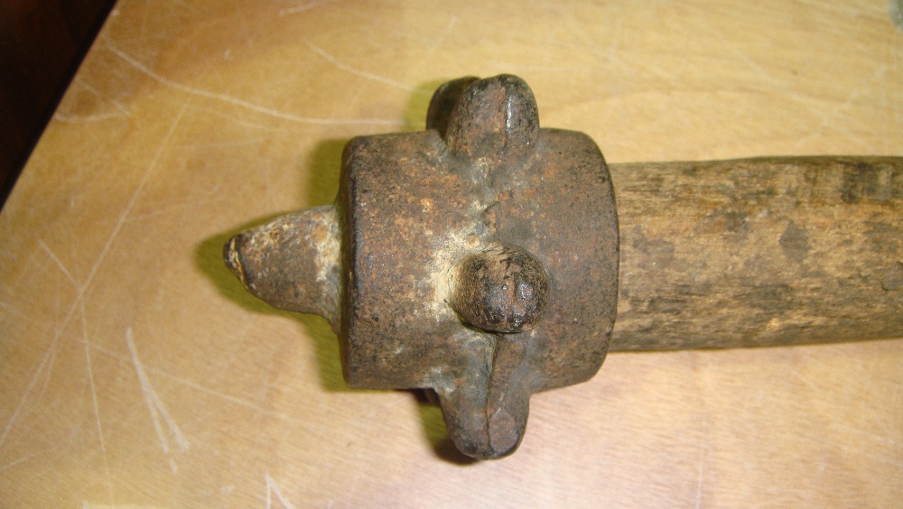 WW1 trench mace / club with iron knobbed head, wooden shaft ...