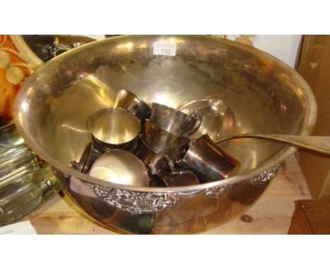 Silver plated punch bowl, ladle & cups