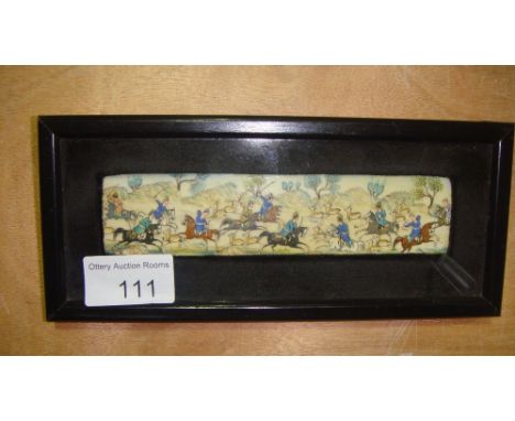 Islamic painted on bone picture of hunting scene ( in cabinet)