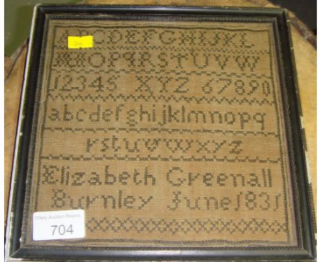 19th century needlework sampler Elizabeth Greenall Burnley June 1831 20 cms x 20 cms