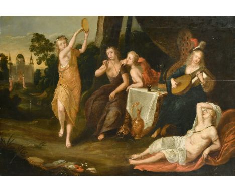 Circle of Jacob Duck, 17th Century, female figures making merry in various stages of undress, oil on panel, 19.25" x 29.25", 