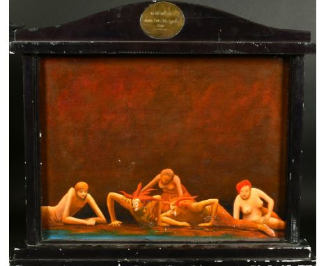 H. Von Diebschlag (1951-2014) German, 'Hermes, Zeus, Hera, Apollo, Venus', oil on canvas laid down, 17.5" x 23.5", (44.5 x 60