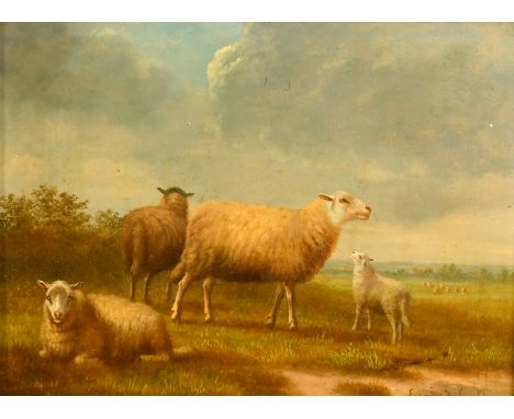 Eugene Verboeckhoven (1798-1881) Belgian, a study of sheep in an open landscape, oil on oak panel, signed, 6" x 8", (15 x 20c