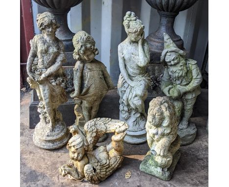 A selection of garden ornaments to include one of a classical seated female and othersLocation:If there is no condition repor
