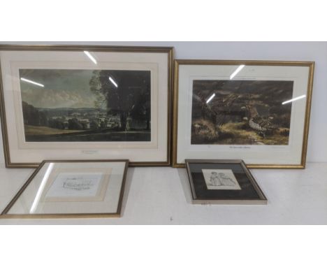Four framed and glazed pictures to include: a limited edition 195/350 print signed Timothy Greenwood together with a Rex Whis