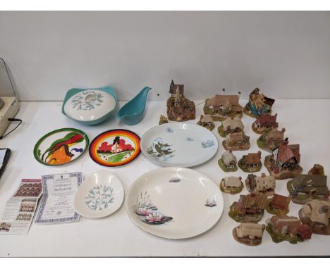 A mixed lot of ceramics to include two limited edition Clarice Cliff reproduction collections plates, three items of midwinte