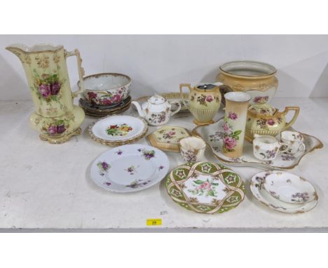 A mixed china to include Spode Christmas plates, Bartlam teapots and other vases with floral decorations and other items A/FL