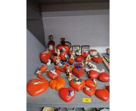 A collection of Goebel hearts wall pockets, spill vases and other items, circa 1930s and later, along with a small similar gr