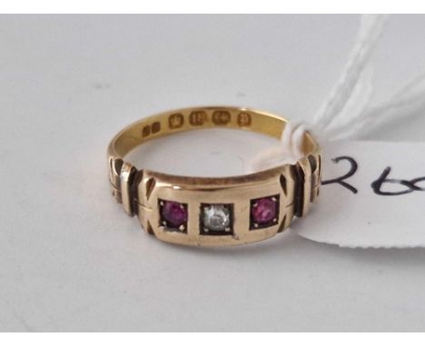 An Edwardian ruby &amp; diamond 18ct gold ring size O 2.7g