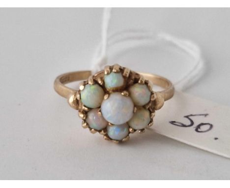 A pretty opal cluster ring, 9ct, size R