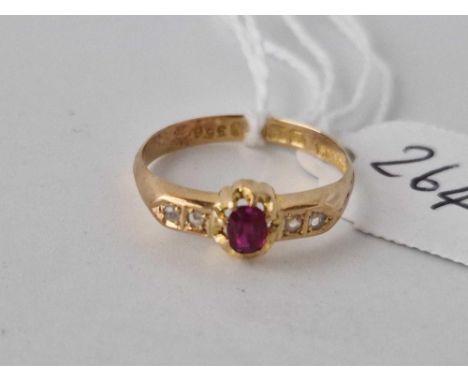 Ruby and diamond 18ct gold ring size N 2.2g