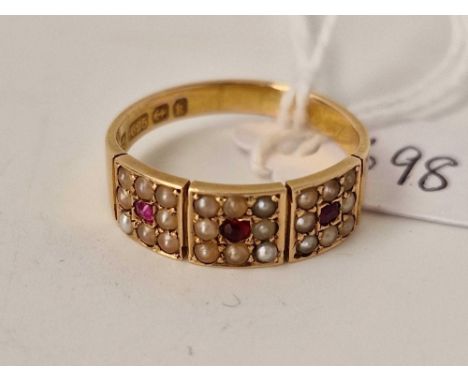 An antique ruby and pearl ring, 15ct, size P, 3.6 g