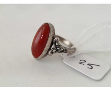 A antique silver art nouveau set with oval carnelian stamped IONA with a maker JH in monogram