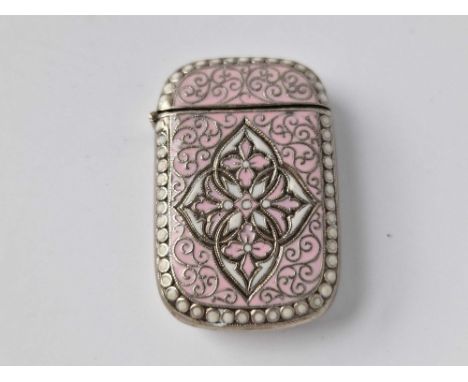 A foreign silver and enamel vesta case, 1 3/4" high