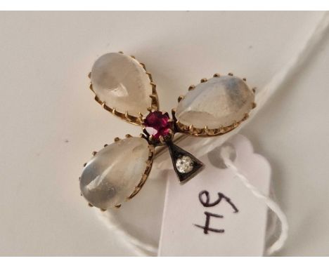 A VICTORIAN RUBY, DIAMOND AND MOONSTONE BROOCH, boxed