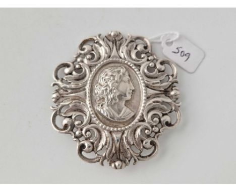 A art nouveau large silver portrait brooch 28 gms