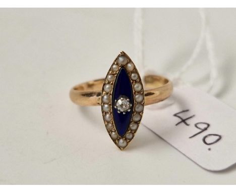 An antique pearl enamel and diamond ring, 18ct, size J
