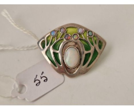 AN ARTS AND CRAFTS HEINRICH LEVINGER SILVER OPAL AND PLIQUE A JOUR ENAMEL BROOCH, boxed