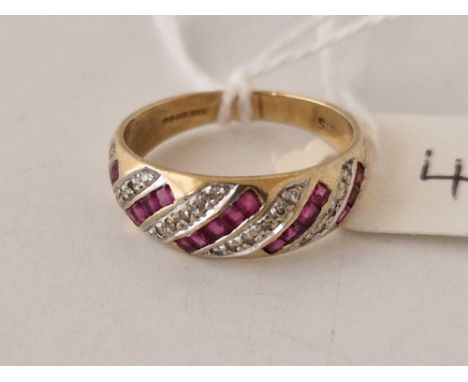 A ruby and diamond striped band ring, 9ct, size L, 2.4 g