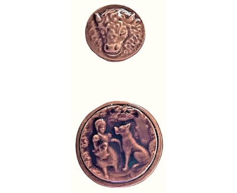 2 Medium/Large 20th century hand made porcelain buttons.Here are 2 very unusual buttons to find. These buttons came off a car