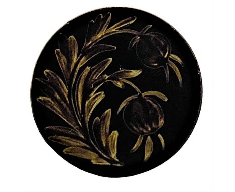 1 Large-Medium 19th C. design under glass black glass button.This technique in black glass is quite hard to find. The pictori