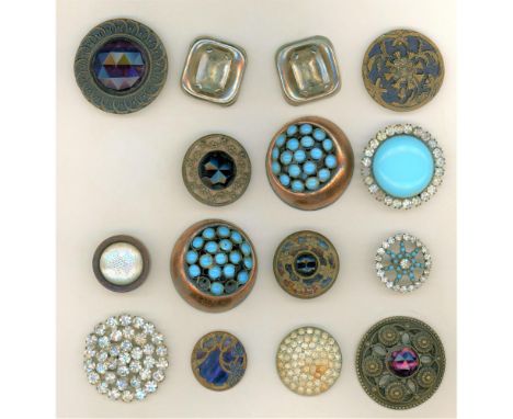15 M/L 19th &amp; early 20th century glitzy style buttons.This card includes gay 90 examples, turquoise glass examples, paste