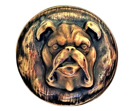 1 Very large and thick 19th century brass bulldog head button.Here is a really cool button of a bulldog with character. Issue
