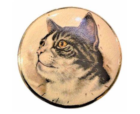 1 Extra large late 20th century cat button by Stella Rzanski.Here from the collection of the late Shirley Case of Missouri is