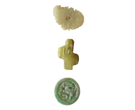 3 M/L 19th/20th century carved jade buttons.This lot from Nikki Deals collection includes a cool realistic carved jade cactus