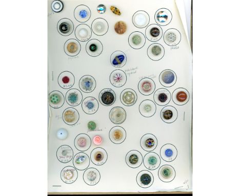 53 Small size 19th century assorted technique glass buttons.Here is a nice card of assorted glass buttons. Most are charmstri