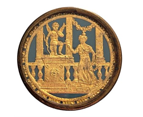 1 Large 18th/19th C. under glass figural scene button.This button has been said by some to be from the 18th century and other