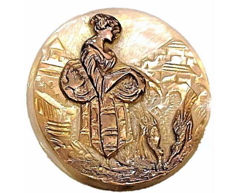 1 Large 19th century carved and shaded pearl figural button.This button is from the collection of the late Shirley Case wrote