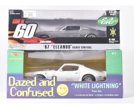 Two 1/18 scale boxed diecast model cars of TV &amp; film interest comprising; Greenlight Collectibles ' Gone In 60 Seconds ' 