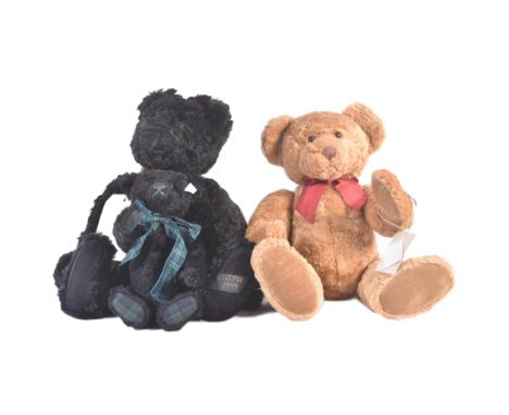 A collection of assorted soft toy teddy bears comprising; Steiff Blackwatch musical bear with clockwork key to the back, Limi