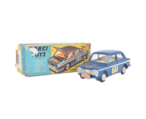 An original vintage Corgi Toys diecast model No. 340 Sunbeam Imp 1967 Monte Carlo.&nbsp;Dark blue with white side flash and n