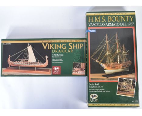 Two Italian ' Amati ' made wooden model boat kits comprising; 1/50 scale Viking Ship Drakkar and 1/60 scale H.M.S Bounty. Vik