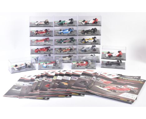 A collection of 1/43 scale boxed diecast model cars of Formula One interest with accompanying magazines.&nbsp;Examples to inc