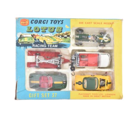 An original vintage Corgi Toys boxed diecast gift set No. 37 Lotus Racing Team. The set containing a Lotus-Climax racing car,