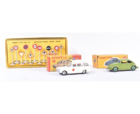 A collection of vintage Dinky Toys diecast models comprising; No. 771 International Road Signs, No. 181 Volkswagen and No. 27