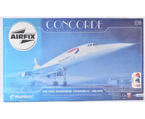 An original 1/72 scale Concorde plastic model kit. Contents appearing unused and unassembled within original box.