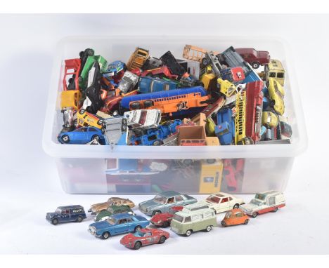 A large collection of assorted vintage Corgi Toys diecast model cars, trucks and other vehicles. Examples to include; Chevrol