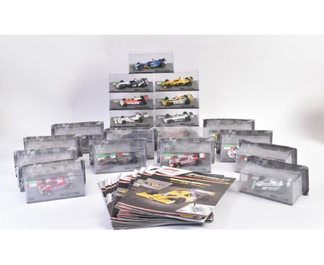 A collection of 1/43 scale boxed diecast model cars of Formula One interest with accompanying magazines. Examples to include;