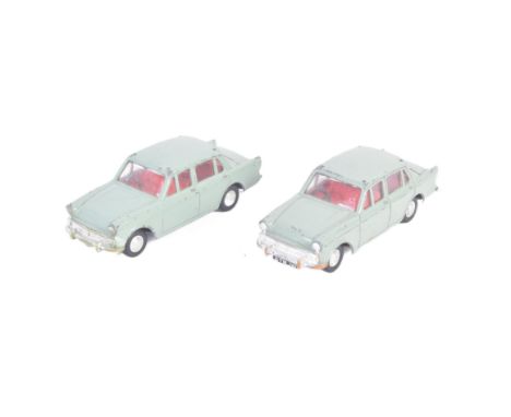 Two original vintage Triang / Tri-ang made Spot-On 1/42 scale diecast model No. 267 Hillman Minx 1600 cars. Unboxed examples 